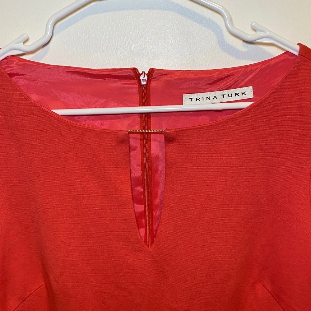 Trina Turk Orange-Red Long Sleeve Sheath Dress